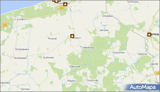 mapa Trzebieradz gmina Świerzno, Trzebieradz gmina Świerzno na mapie Targeo