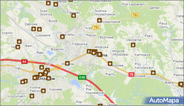 mapa Trzebinia powiat chrzanowski, Trzebinia powiat chrzanowski na mapie Targeo