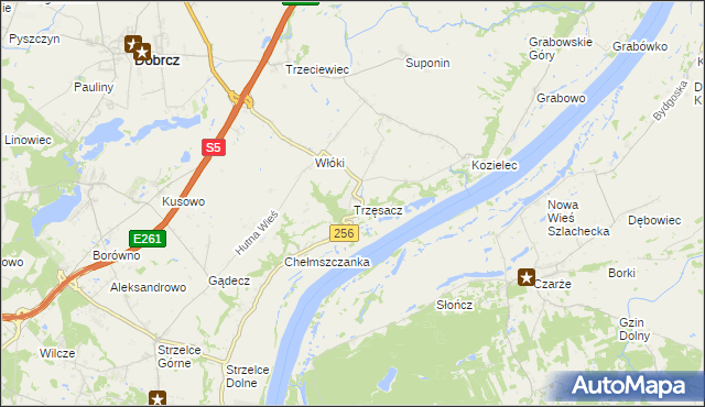 mapa Trzęsacz gmina Dobrcz, Trzęsacz gmina Dobrcz na mapie Targeo