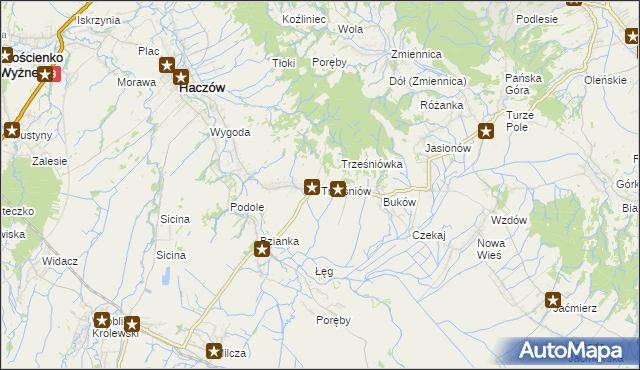 mapa Trześniów gmina Haczów, Trześniów gmina Haczów na mapie Targeo