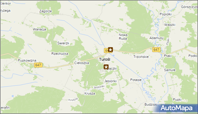 mapa Turośl powiat kolneński, Turośl powiat kolneński na mapie Targeo