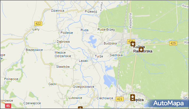 mapa Turze gmina Kuźnia Raciborska, Turze gmina Kuźnia Raciborska na mapie Targeo