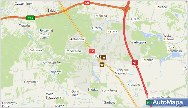 mapa Tuszyn powiat łódzki wschodni, Tuszyn powiat łódzki wschodni na mapie Targeo