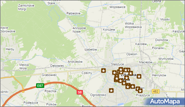 mapa Tymienice gmina Zduńska Wola, Tymienice gmina Zduńska Wola na mapie Targeo