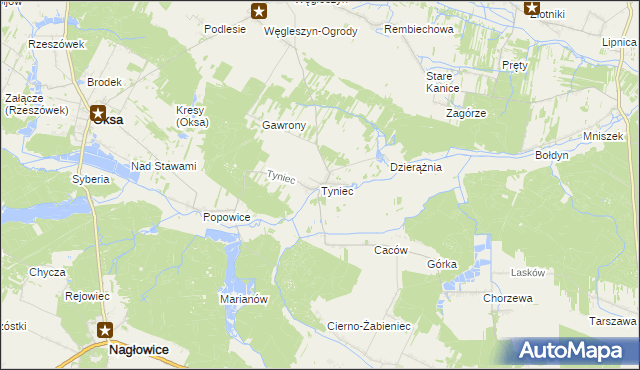 mapa Tyniec gmina Oksa, Tyniec gmina Oksa na mapie Targeo