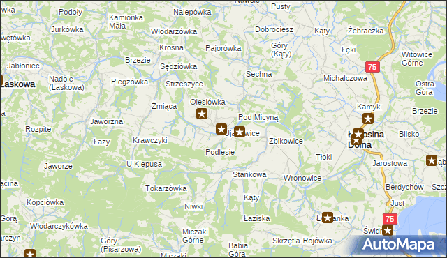 mapa Ujanowice, Ujanowice na mapie Targeo