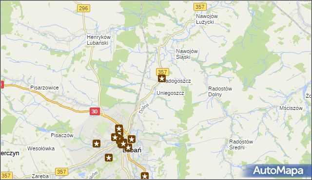 mapa Uniegoszcz, Uniegoszcz na mapie Targeo