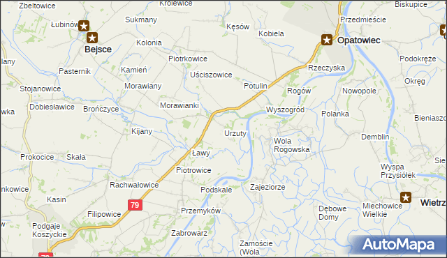 mapa Urzuty gmina Opatowiec, Urzuty gmina Opatowiec na mapie Targeo