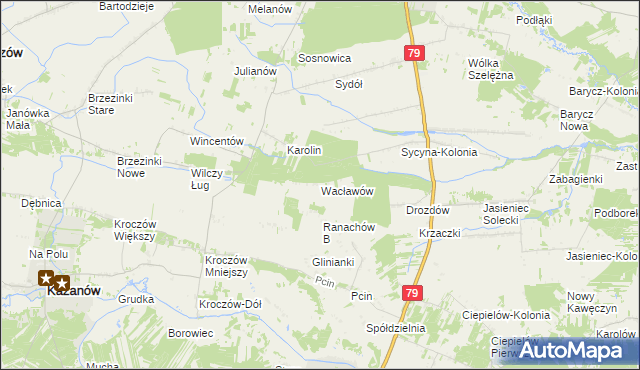 mapa Wacławów gmina Zwoleń, Wacławów gmina Zwoleń na mapie Targeo