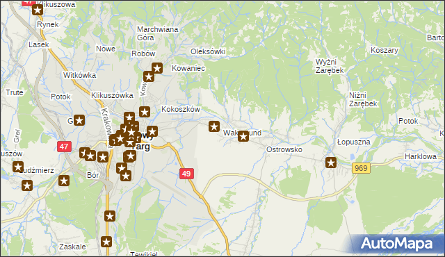 mapa Waksmund, Waksmund na mapie Targeo