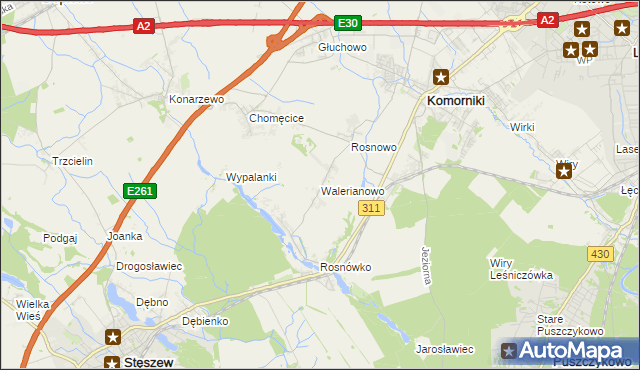 mapa Walerianowo gmina Komorniki, Walerianowo gmina Komorniki na mapie Targeo