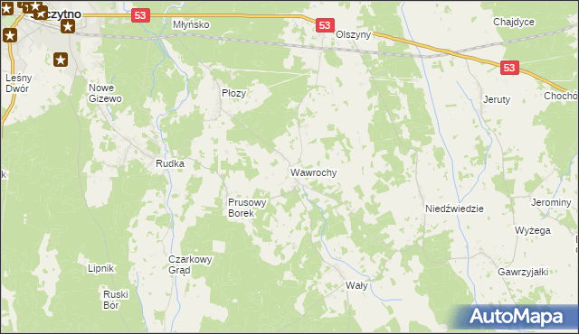 mapa Wawrochy, Wawrochy na mapie Targeo