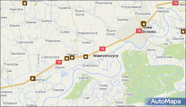 mapa Wawrzeńczyce gmina Igołomia-Wawrzeńczyce, Wawrzeńczyce gmina Igołomia-Wawrzeńczyce na mapie Targeo