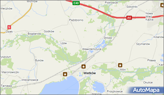 mapa Wawrzeńczyce gmina Mietków, Wawrzeńczyce gmina Mietków na mapie Targeo