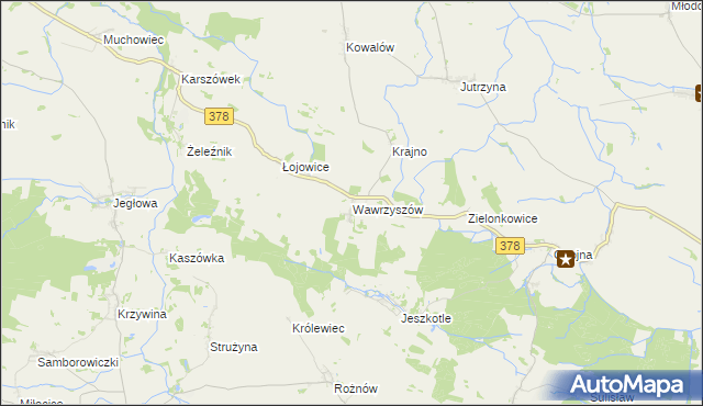 mapa Wawrzyszów gmina Wiązów, Wawrzyszów gmina Wiązów na mapie Targeo