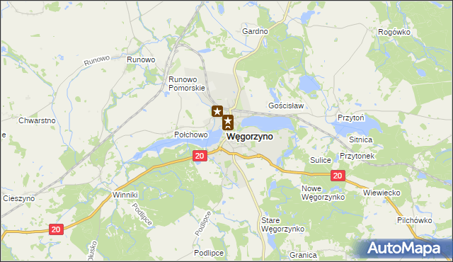 mapa Węgorzyno, Węgorzyno na mapie Targeo