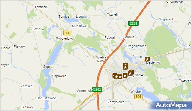 mapa Wielka Wieś gmina Stęszew, Wielka Wieś gmina Stęszew na mapie Targeo