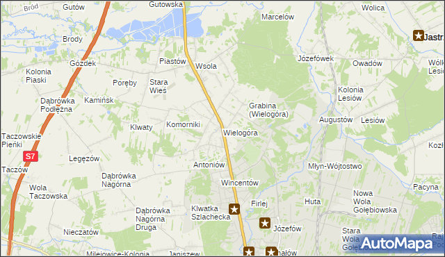 mapa Wielogóra gmina Jedlińsk, Wielogóra gmina Jedlińsk na mapie Targeo