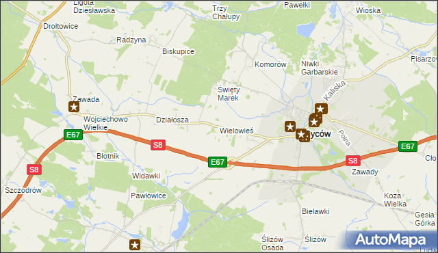 mapa Wielowieś gmina Syców, Wielowieś gmina Syców na mapie Targeo