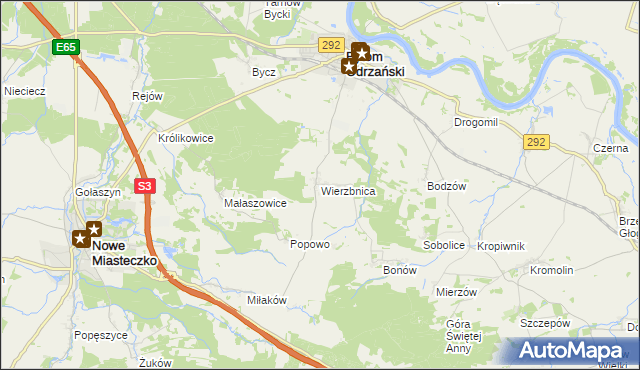 mapa Wierzbnica gmina Bytom Odrzański, Wierzbnica gmina Bytom Odrzański na mapie Targeo