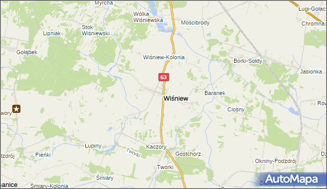 mapa Wiśniew powiat siedlecki, Wiśniew powiat siedlecki na mapie Targeo