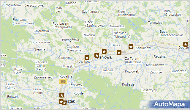 mapa Wiśniowa powiat strzyżowski, Wiśniowa powiat strzyżowski na mapie Targeo