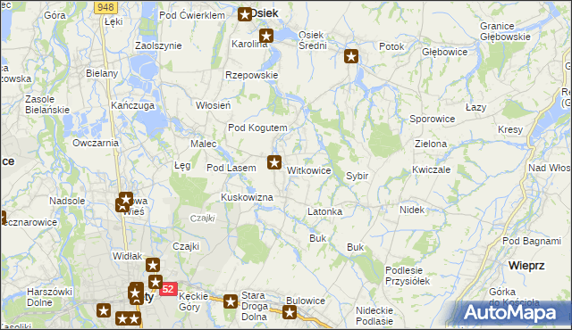 mapa Witkowice gmina Kęty, Witkowice gmina Kęty na mapie Targeo