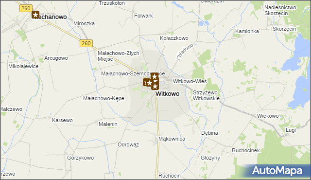 mapa Witkowo powiat gnieźnieński, Witkowo powiat gnieźnieński na mapie Targeo