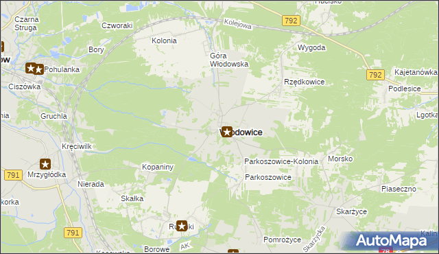 mapa Włodowice powiat zawierciański, Włodowice powiat zawierciański na mapie Targeo