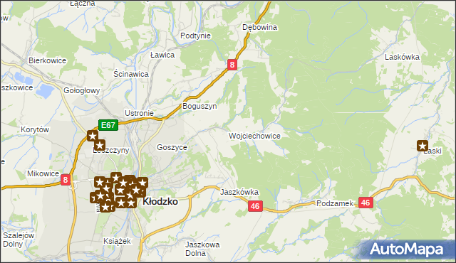 mapa Wojciechowice gmina Kłodzko, Wojciechowice gmina Kłodzko na mapie Targeo