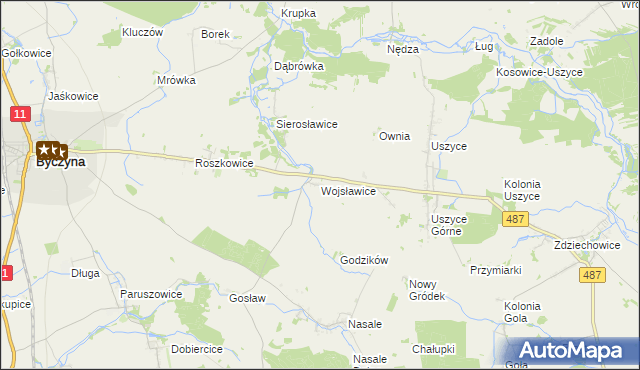 mapa Wojsławice gmina Byczyna, Wojsławice gmina Byczyna na mapie Targeo