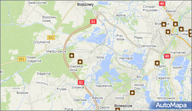 mapa Wola gmina Miedźna, Wola gmina Miedźna na mapie Targeo