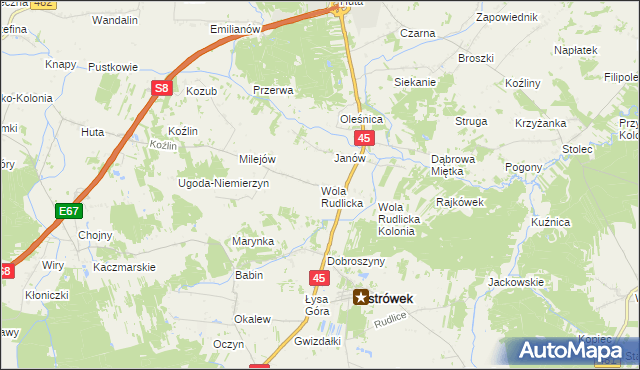 mapa Wola Rudlicka, Wola Rudlicka na mapie Targeo