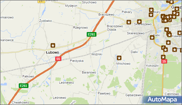 mapa Woźniki gmina Łubowo, Woźniki gmina Łubowo na mapie Targeo