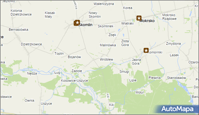 mapa Wróblew gmina Skomlin, Wróblew gmina Skomlin na mapie Targeo