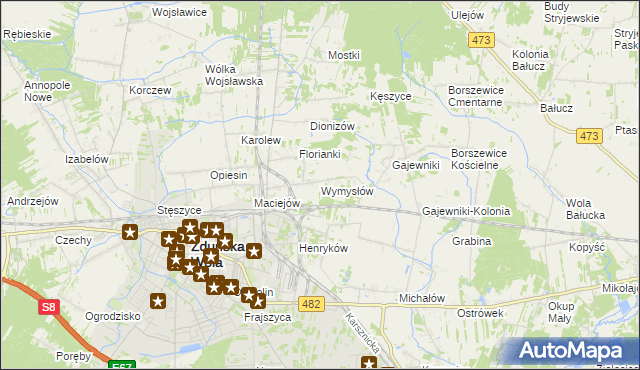 mapa Wymysłów gmina Zduńska Wola, Wymysłów gmina Zduńska Wola na mapie Targeo