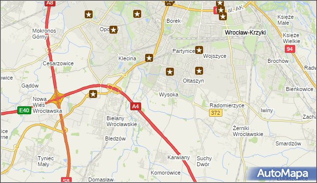 mapa Wysoka gmina Kobierzyce, Wysoka gmina Kobierzyce na mapie Targeo