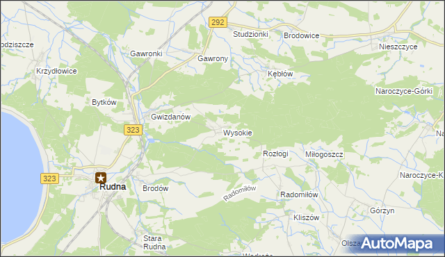 mapa Wysokie gmina Rudna, Wysokie gmina Rudna na mapie Targeo