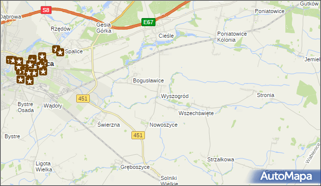 mapa Wyszogród gmina Oleśnica, Wyszogród gmina Oleśnica na mapie Targeo