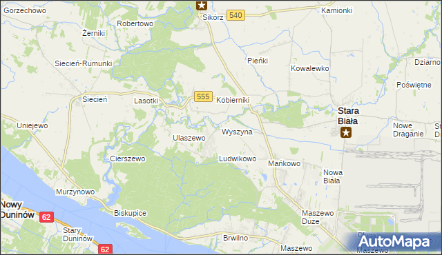 mapa Wyszyna gmina Stara Biała, Wyszyna gmina Stara Biała na mapie Targeo