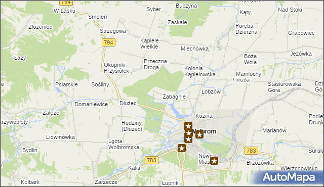 mapa Zabagnie gmina Wolbrom, Zabagnie gmina Wolbrom na mapie Targeo