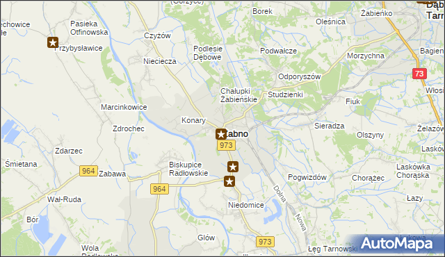 mapa Żabno powiat tarnowski, Żabno powiat tarnowski na mapie Targeo