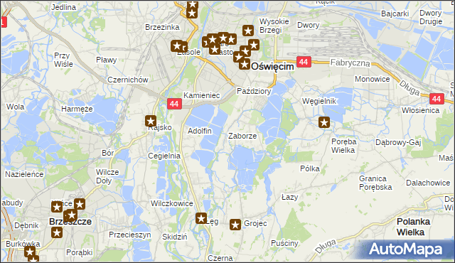 mapa Zaborze gmina Oświęcim, Zaborze gmina Oświęcim na mapie Targeo