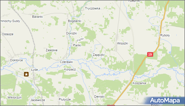mapa Zajączki gmina Juchnowiec Kościelny, Zajączki gmina Juchnowiec Kościelny na mapie Targeo