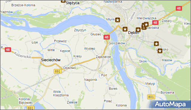 mapa Zajezierze gmina Sieciechów, Zajezierze gmina Sieciechów na mapie Targeo