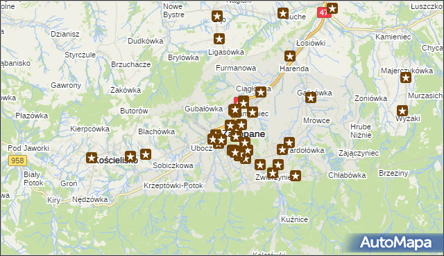 mapa Zakopanego, Zakopane na mapie Targeo