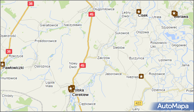 mapa Zakrzów gmina Polska Cerekiew, Zakrzów gmina Polska Cerekiew na mapie Targeo