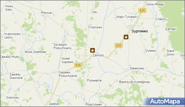 mapa Zamość gmina Sypniewo, Zamość gmina Sypniewo na mapie Targeo