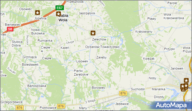 mapa Zaręby gmina Żabia Wola, Zaręby gmina Żabia Wola na mapie Targeo