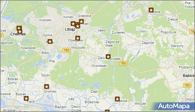 mapa Żarki gmina Libiąż, Żarki gmina Libiąż na mapie Targeo